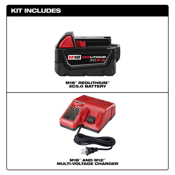 MILWAUKEE  48-59-1850 M18™ REDLITHIUM™ XC 5.0Ah Battery and Charger Starter Kit