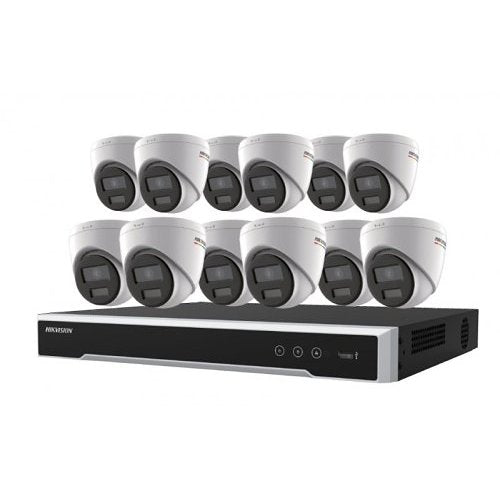 Hikvision EKI-K164T412C Value Express Series ColorVu 13-Piece IP Kit, (12) DS-2CD1347G2-LUF 4MP Turret IP Cameras, 2.8mm Lens, White, (1) ERI-K216-P16 4K 16-Channel NVR, 4TB HDD, Black