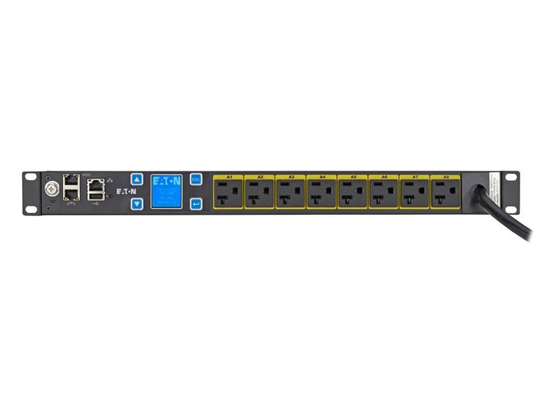 Eaton EMIT09-10 Metered Input rack PDU, 1U, 5-20P, L5-20P input, 10 ft cord, Single-phase, 100-127V, Outlets: (8) 5-20R - NEMA 5-20P