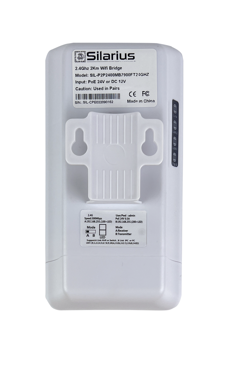 Silarius SIL-P2P2400MB7900FT24GHZ Outdoor CPE P2P 2.4GHz 300Mbps - Pair (Up to 1Km/3280ft)