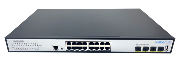 Silarius SIL-B16M3POE1G300 16 Ports 10/100/1000Mbps Gigabit Layer3 Managed PoE+ switch with 4 Ports 10G SFP+ Uplink,1USB, 1 Console, 6KV surge protection,300W,rack mount installation