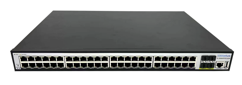 Silarius SIL-B48M3POE1G500 48 Ports 10/100/1000Mbps Gigabit Layer3 Managed PoE+ switch with 4 Ports 10G SFP+ Uplink, 1 Console, 6KV surge protection, 500W, rack mount installation