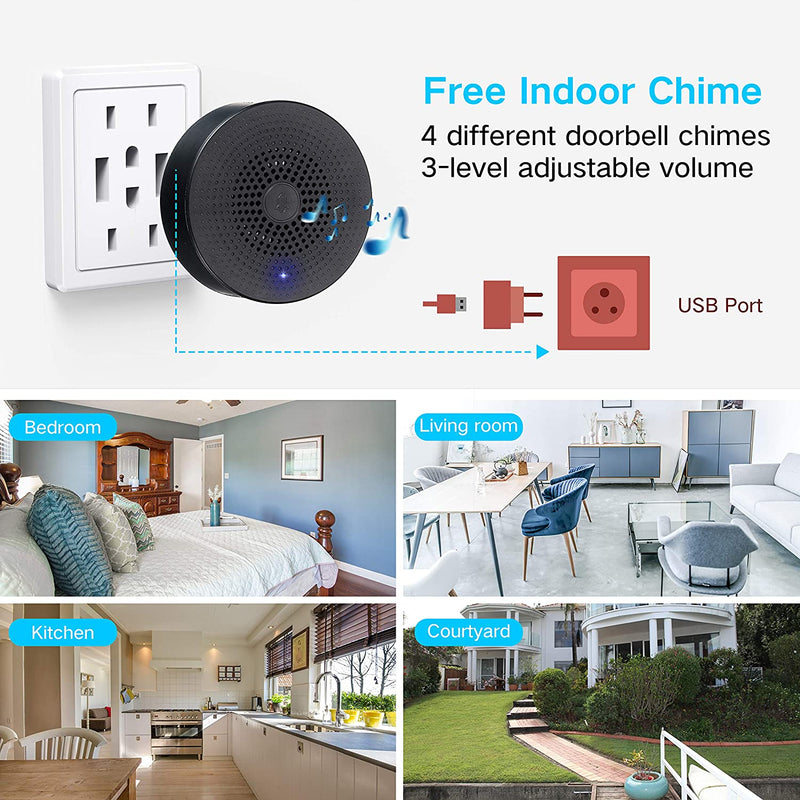 Silarius SIL-DOORBELL2MPBSDB 2MP, WiFi Battery Powered Smart Doorbell Camera + Chime (Outdoor IP65), Cloudedge app , includes 32GB MicroSD card