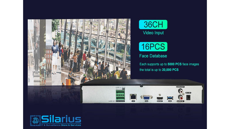 Silarius Pro Series SIL-NVRAI164 36-Channels 4K AI NVR Gigabit 12MP Face Recognition, Face comparison, NVR, 4TB HDD